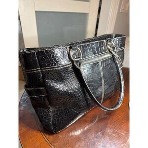 Nine West Black Croco Embossed 18" by 10" Tote Bag                          65-6